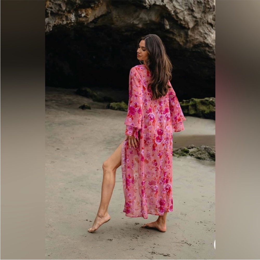 Floral Pink Kimono Cover-Up
